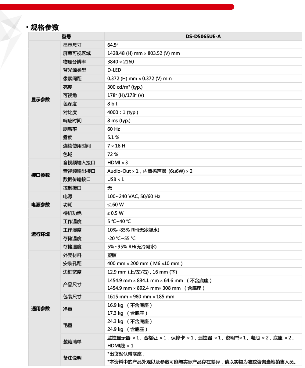 DS-D5065UE-A產品參數