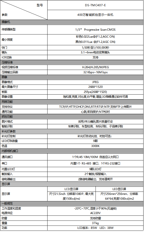 DS-TMC407-E規格參數